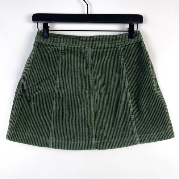 Zara Womens (S) TRF Corduroy Mini Button Front A-Line Cotton Skirt Green - Picture 3 of 9